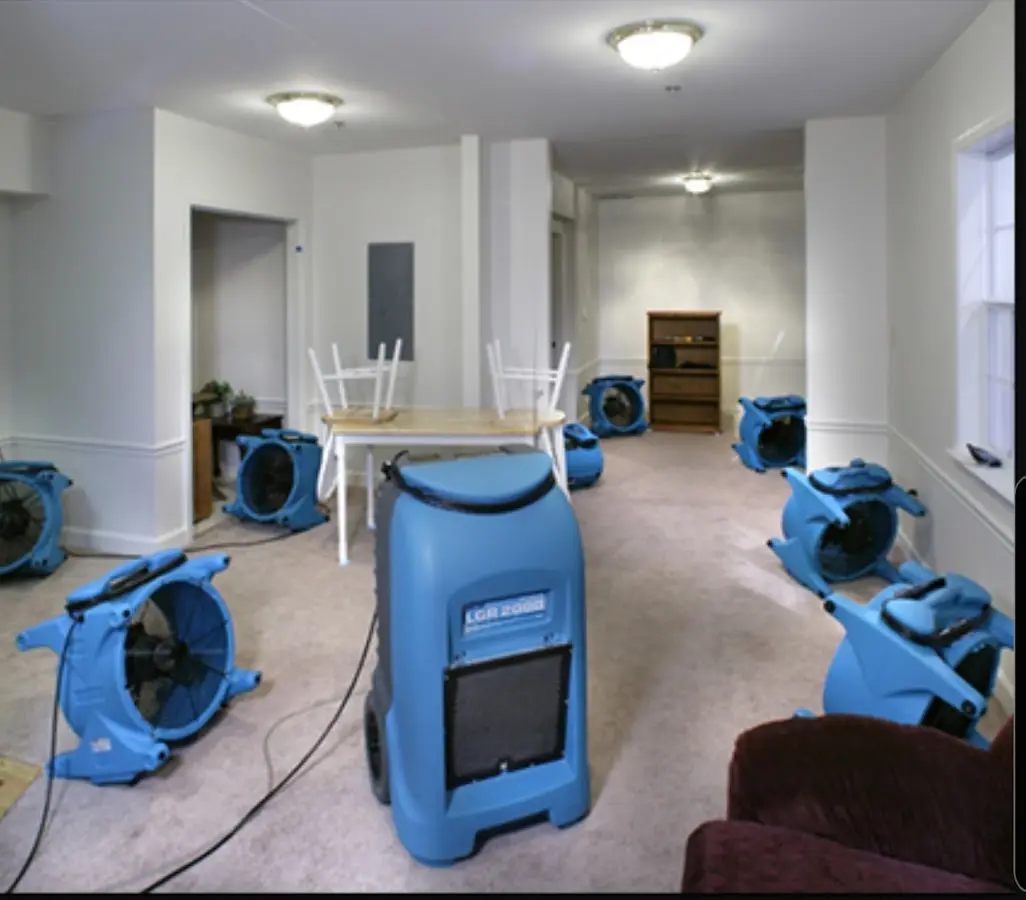 Air movers and dehumidifier setup for Water Damage Restoration in Wyoming